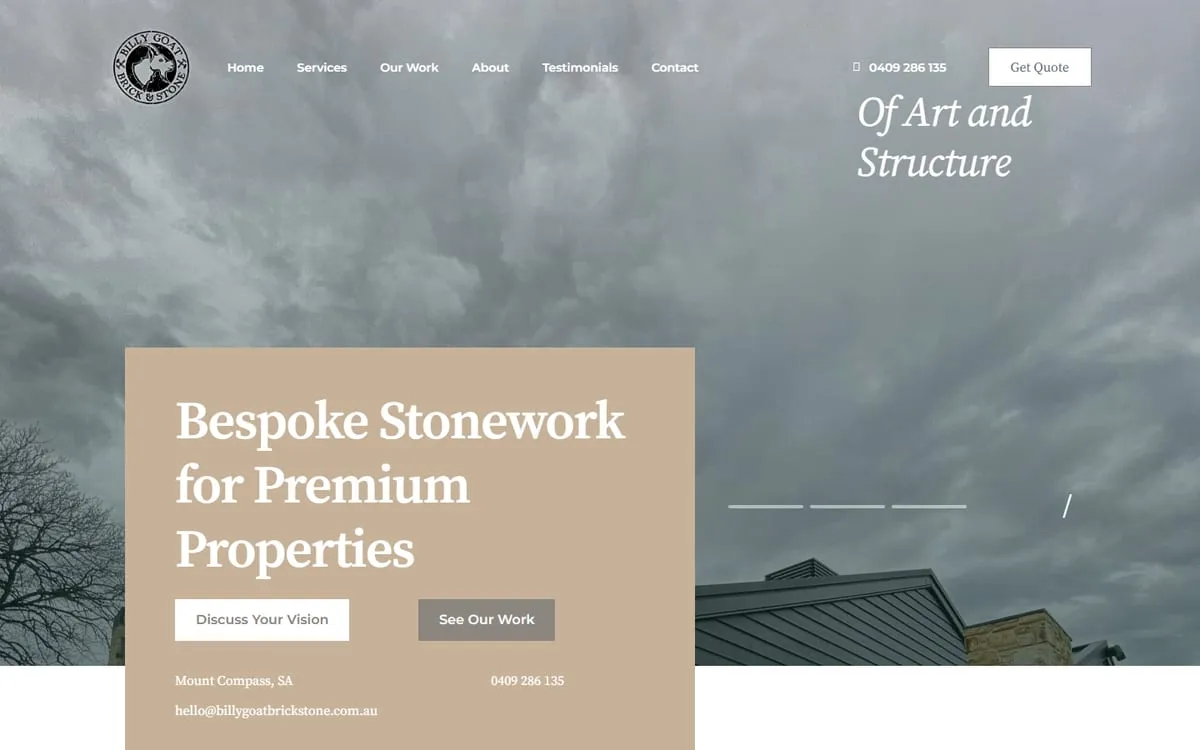 The Billy Goat Brick & Stone website home page