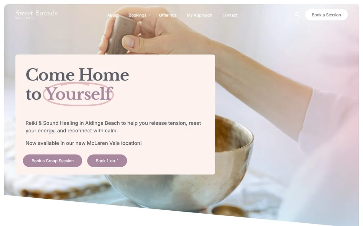 The Sweet Sounds Wellness website home page