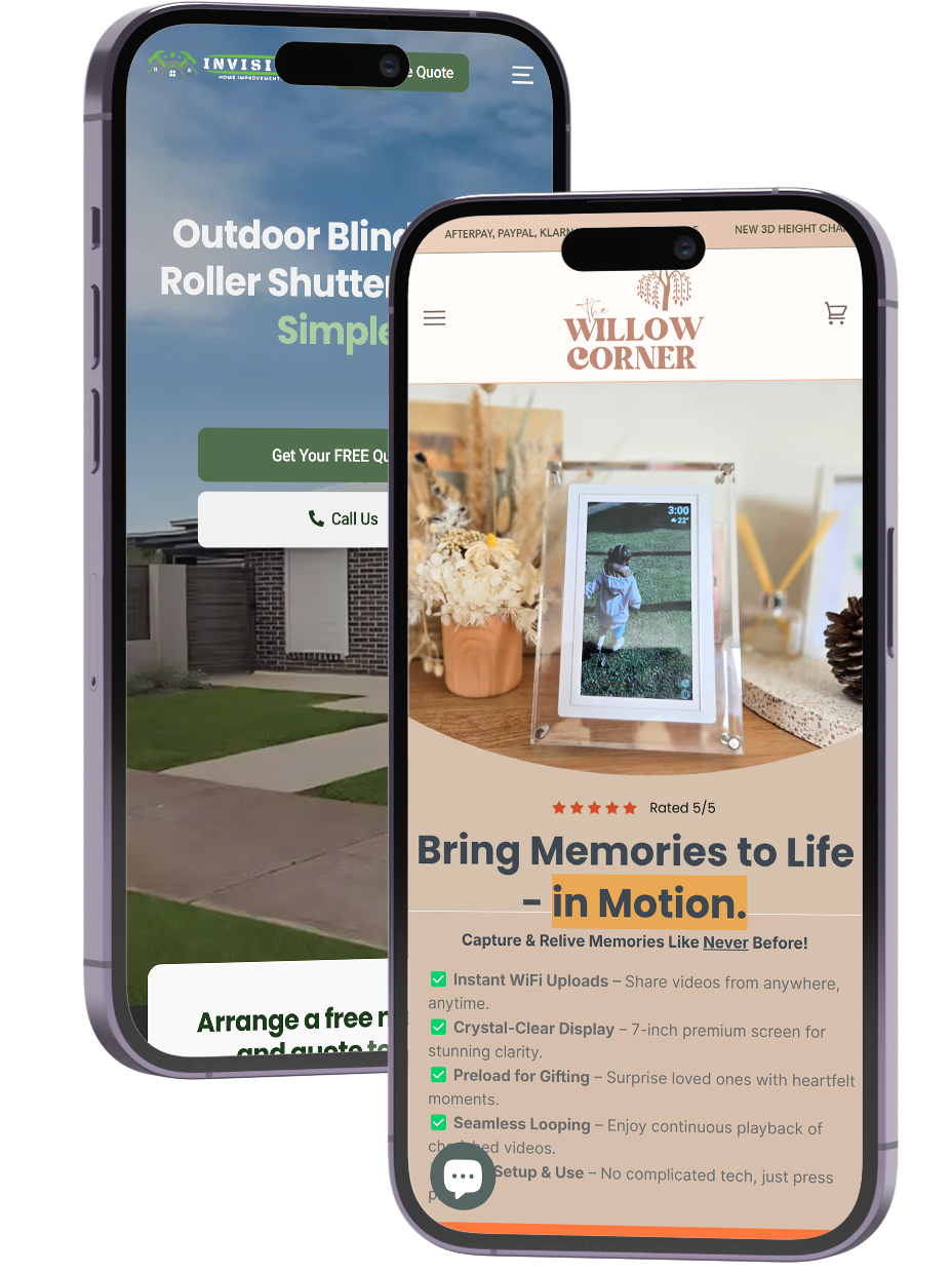 Landing Page for The Willow Corner and Invision Home Improvements Website